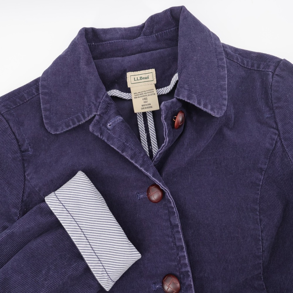 L.L. Bean Corduroy Button Front Jacket Purple Long Sleeve Womens Size 4 Regular